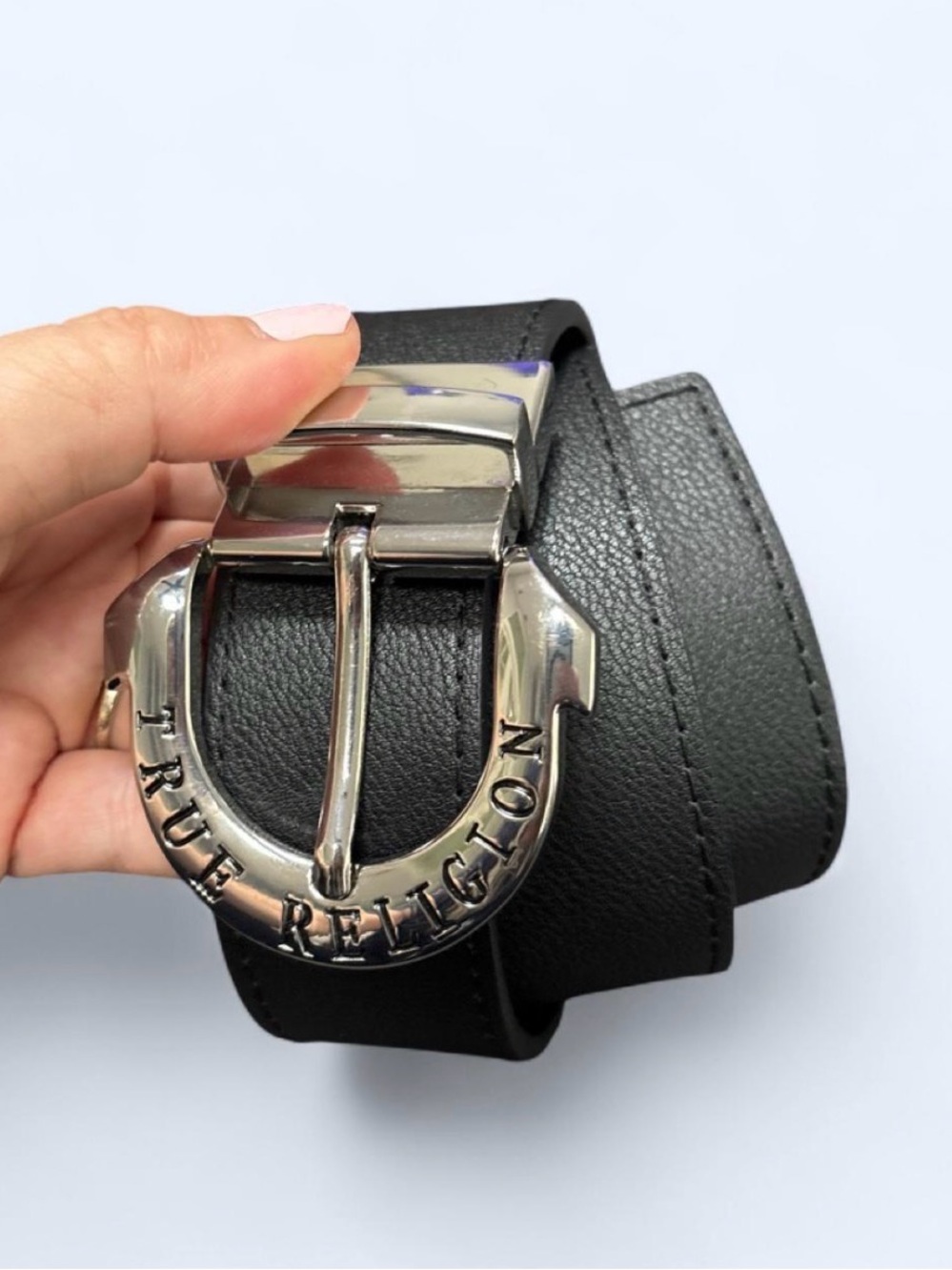 True Religion Black Vegan Leather Belt Size 32